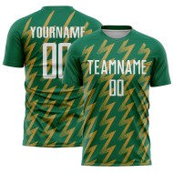 Benutzerdefinierte Kelly Green Weiß-Altgold Zickzack Form Sublimation Fußball Uniform Trikot