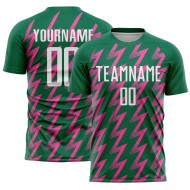 Benutzerdefinierte Kelly Green Weiß-Pink Zickzack Form Sublimation Fußball Uniform Trikot