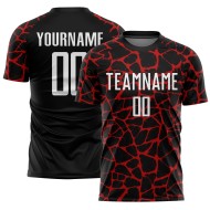 Benutzerdefinierte schwarz weiß-rot abstrakte Netzwerk Splash Sublimation Fußball Uniform Trikot