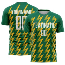 Benutzerdefinierte Kelly Green Weiß-Gold Zickzack Form Sublimation Fußball Uniform Trikot
