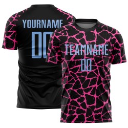 Benutzerdefinierte schwarz hellblau-rosa abstrakte Netzwerk Splash Sublimation Fußball Uniform Jersey