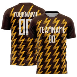 Benutzerdefiniertes braun-weiß-goldenes Sublimations-Fußballtrikot in Zickzack-Form