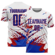 Benutzerdefinierte weiß Thunder blau-rot abstrakte Fragment Kunst Splash Sublimation Fußball Uniform Trikot