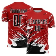 Benutzerdefinierte rot schwarz-weiß abstrakte Fragment Kunst Splash Sublimation Fußball Uniform Jersey