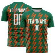 Benutzerdefinierte Kelly Grün Weiß-Orange Zickzack Form Sublimation Fußball Uniform Trikot